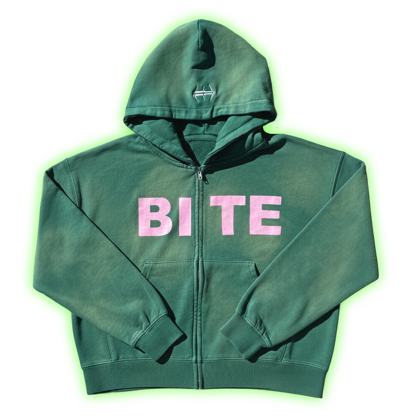 "BITE" Sunfaded Cropped Zip Up Hoodie