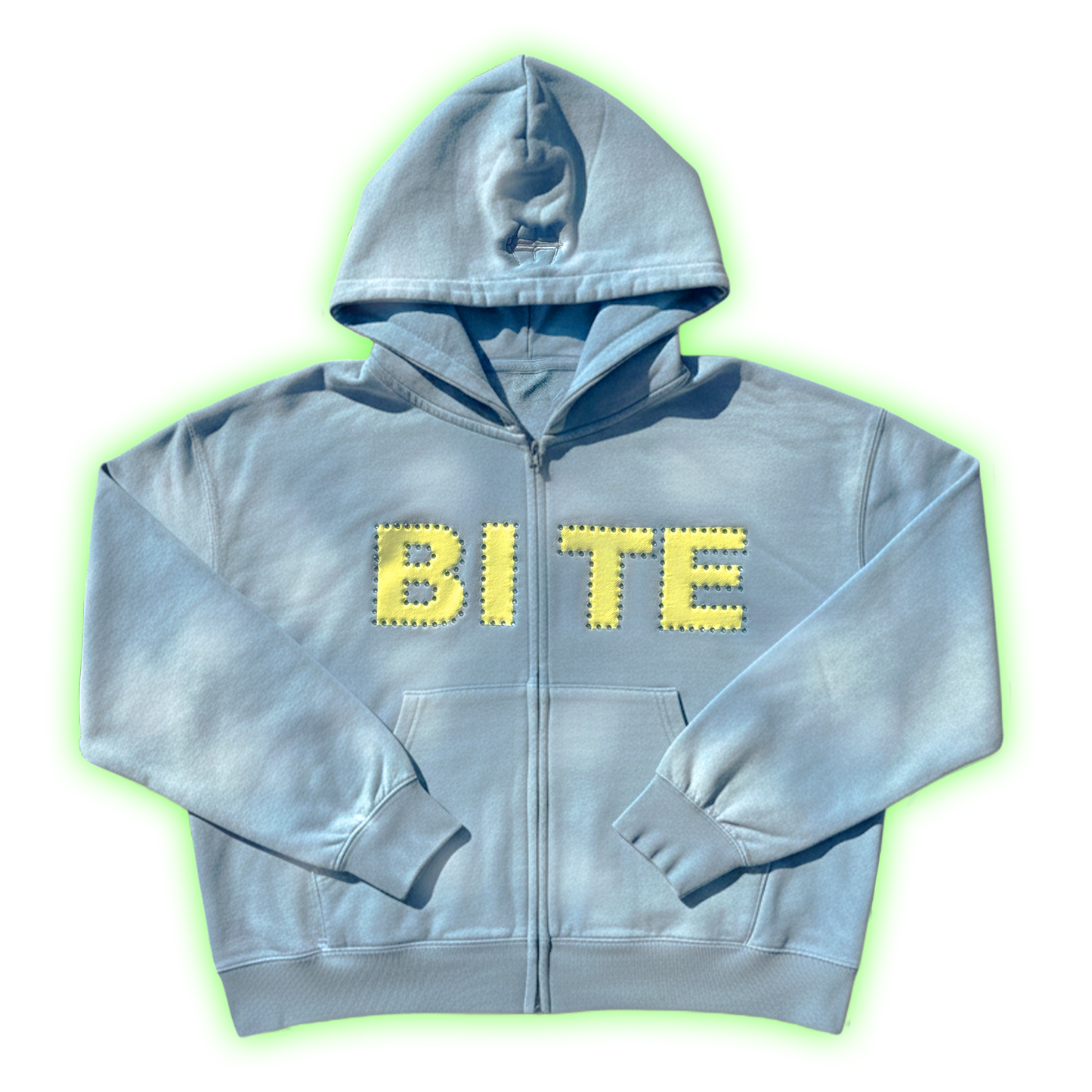 "BITE" Sunfaded Cropped Zip Up Hoodie