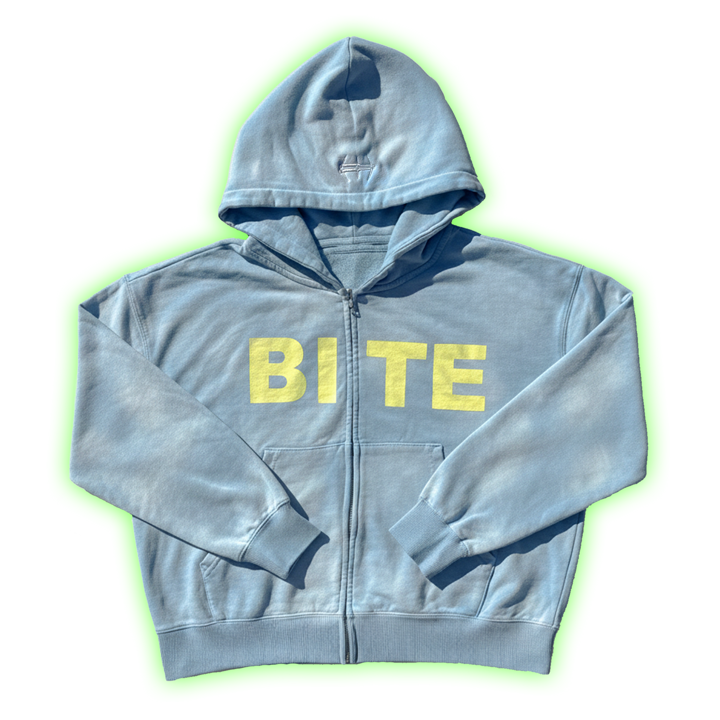 "BITE" Sunfaded Cropped Zip Up Hoodie